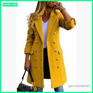 Double Breasted Wool Blend Peacoat Notched Lapel Midi Length